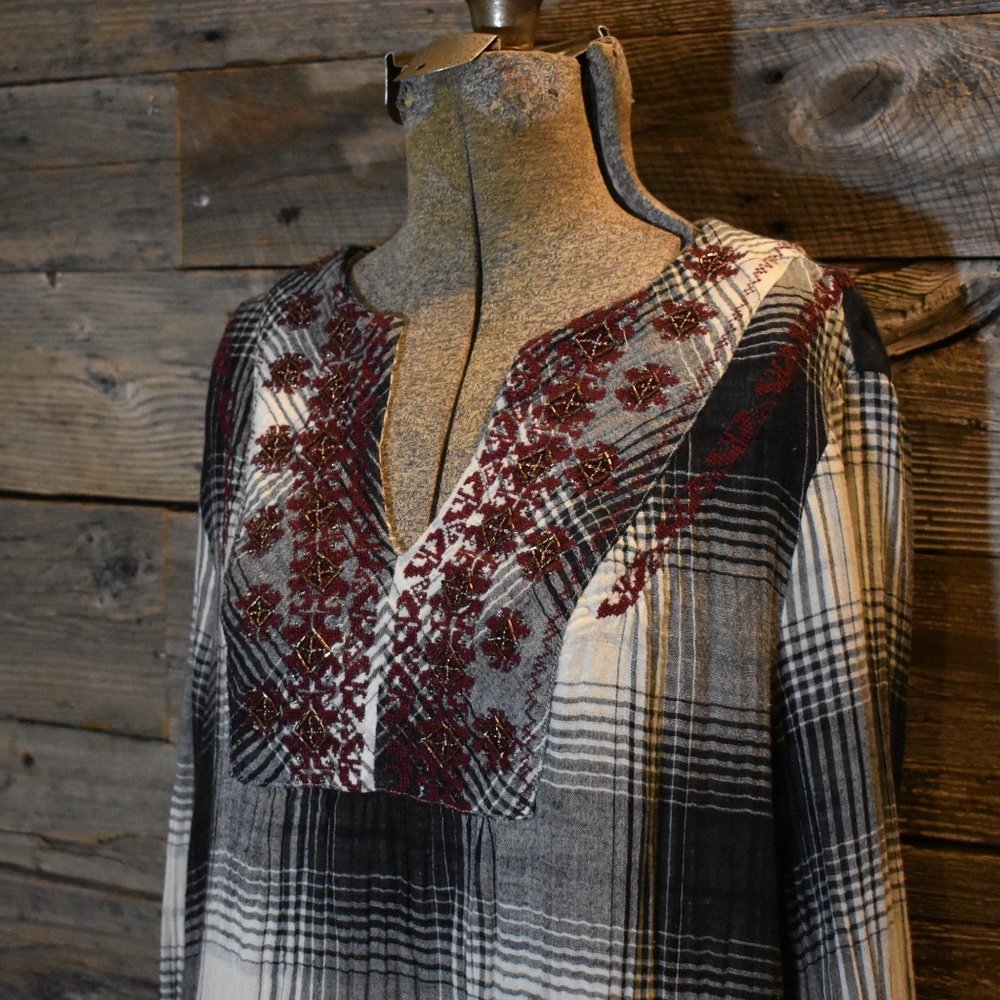 Anthropologie Floreat Plaid Embroidered Tunic XS - Picture 3 of 6